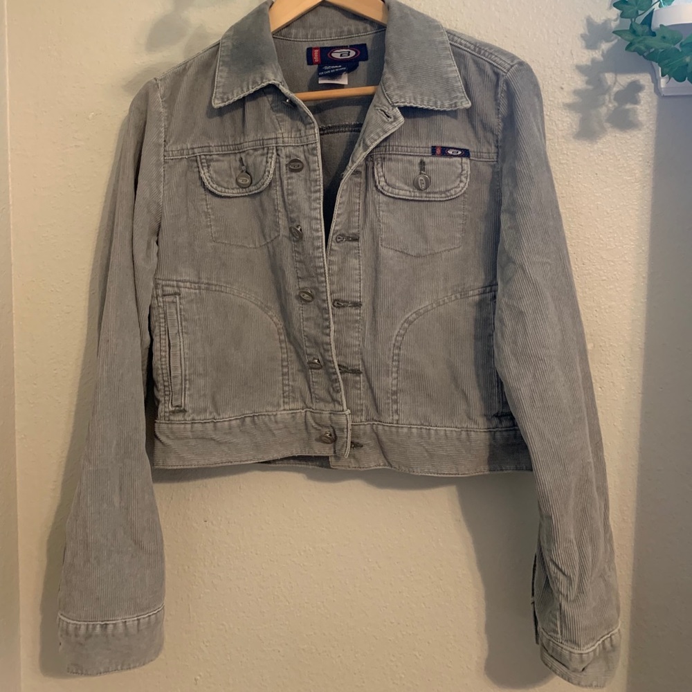 cropped grey corduroy jacket